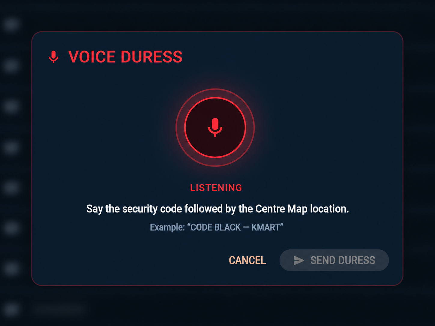 FIR desktop voice duress interface for notifying the operational team